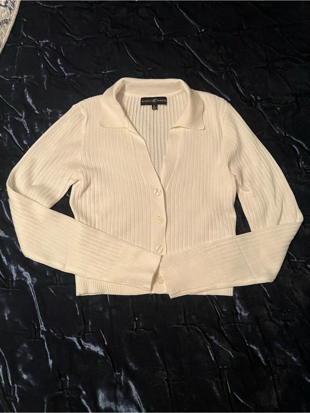 Almost Famous Cream Ribbed Button-Up Cardigan